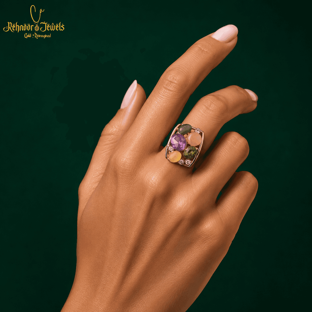 Gold Plated Multi-Stone Statement Ring - view 1