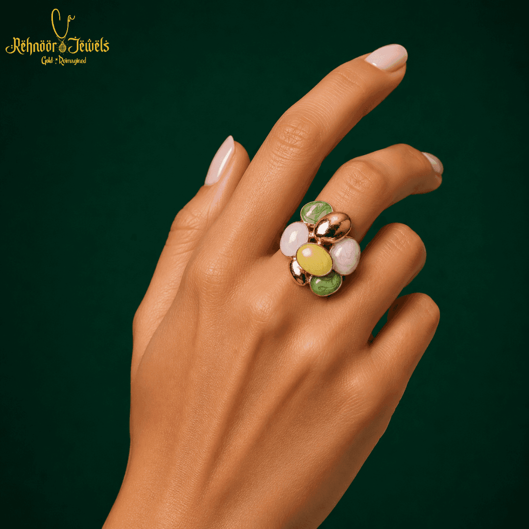 Gold Plated Pastel Cluster Cocktail Ring - view 1