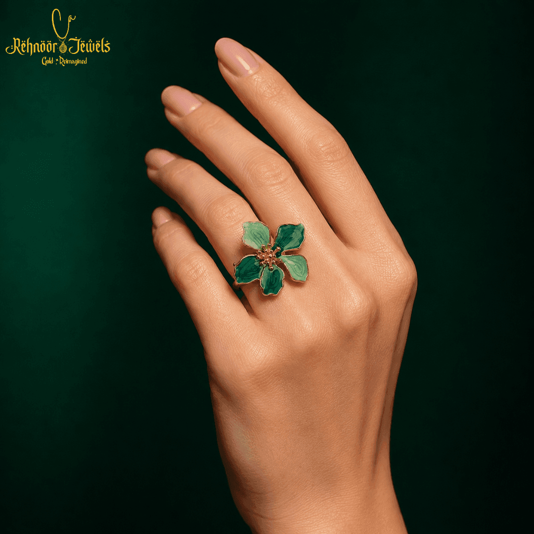 Elegant Green Floral Gold Plated Ring - view 1