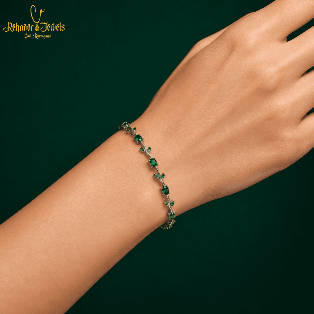 Emerald Leaf Vine Gold Plated Bracelet