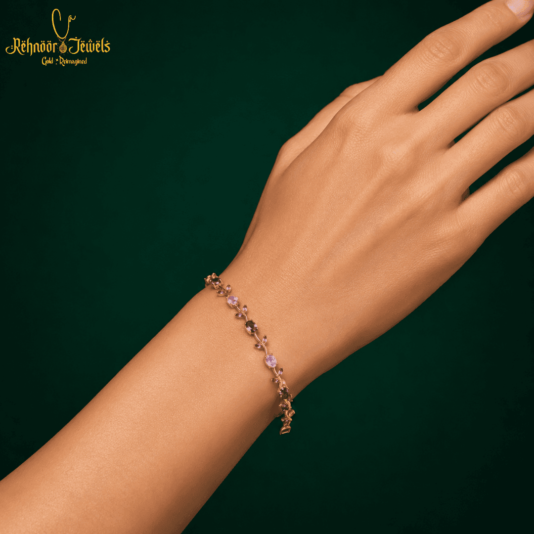Elegant Amethyst Vine Gold Plated Bracelet 