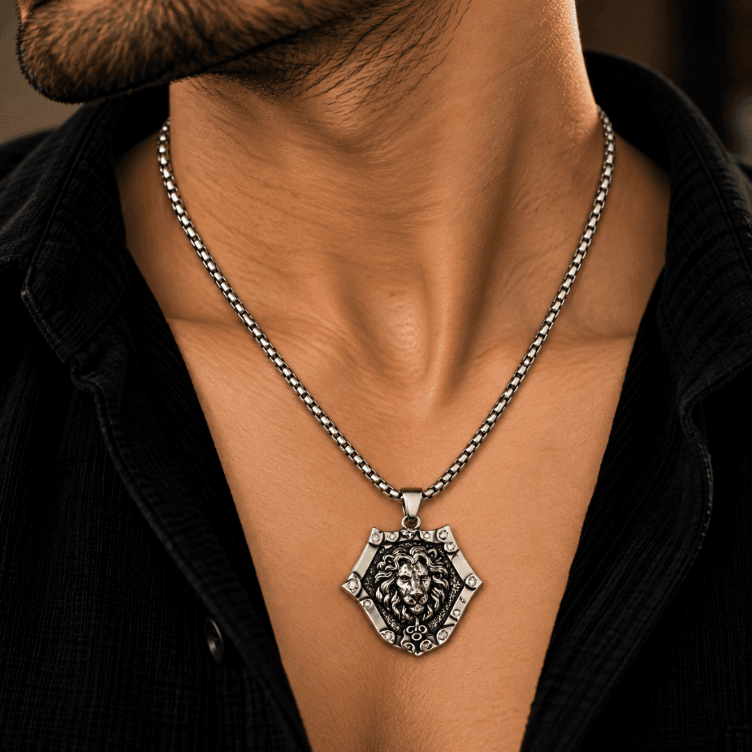 Valor Lion Shield Box Chain Pendant - view 2