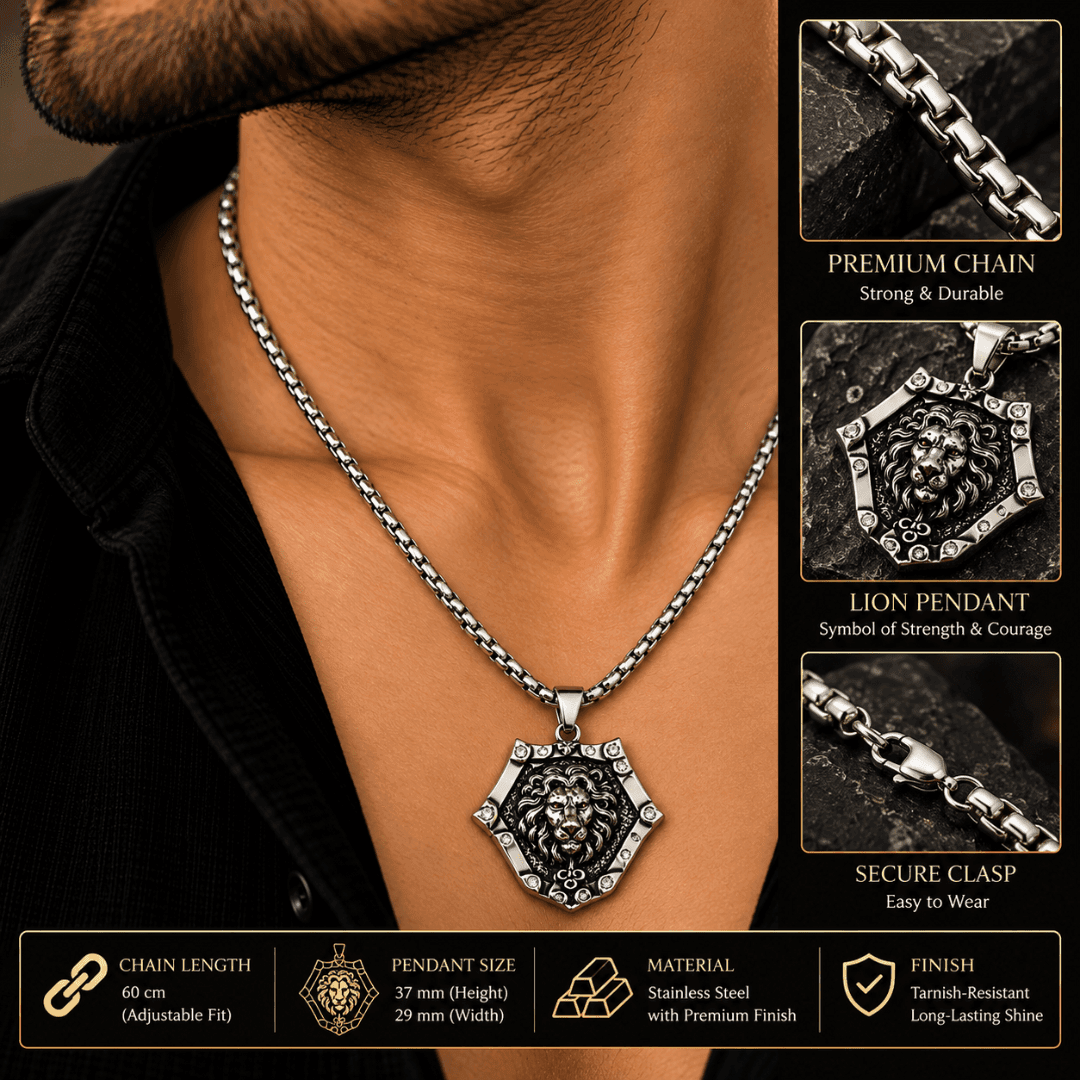 Valor Lion Shield Box Chain Pendant - view 3