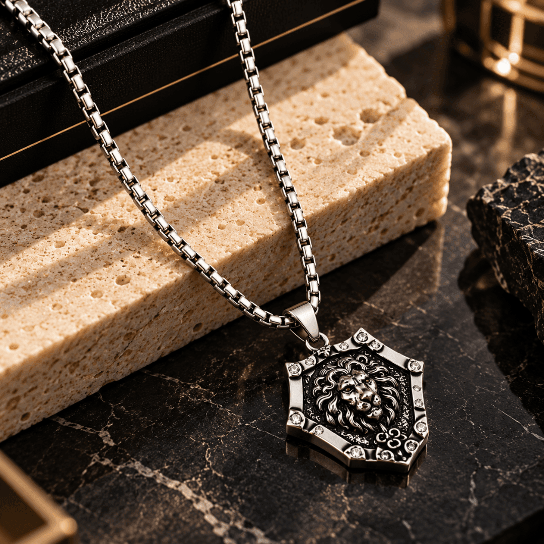 Valor Lion Shield Box Chain Pendant - view 4