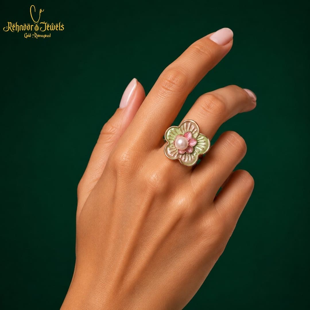 Gold Plated Pearl Flower Ring - view 1