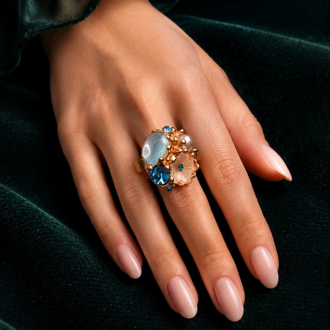 Crystal Floral Gold Plated Ring - view 1