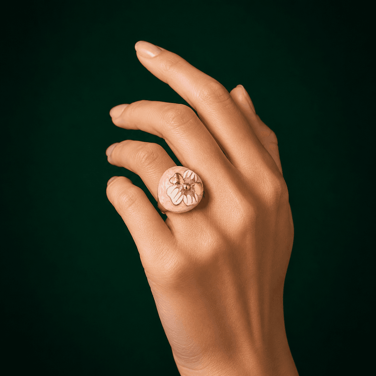 Pink Dome Floral Gold Plated Ring - view 1