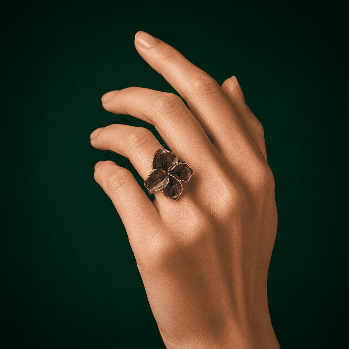 Smoky Grey Petal Gold Plated Ring