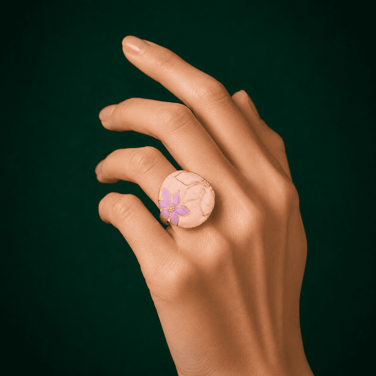 Blush Dome Lavender Floral Gold Plated Ring - view 1