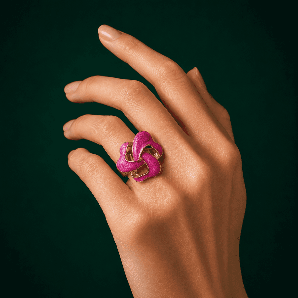 Magenta Clover Twist Gold Plated Ring - view 1