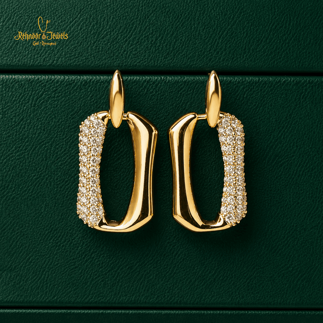 Geometric Pave Link Gold Plated Earrings - view 1
