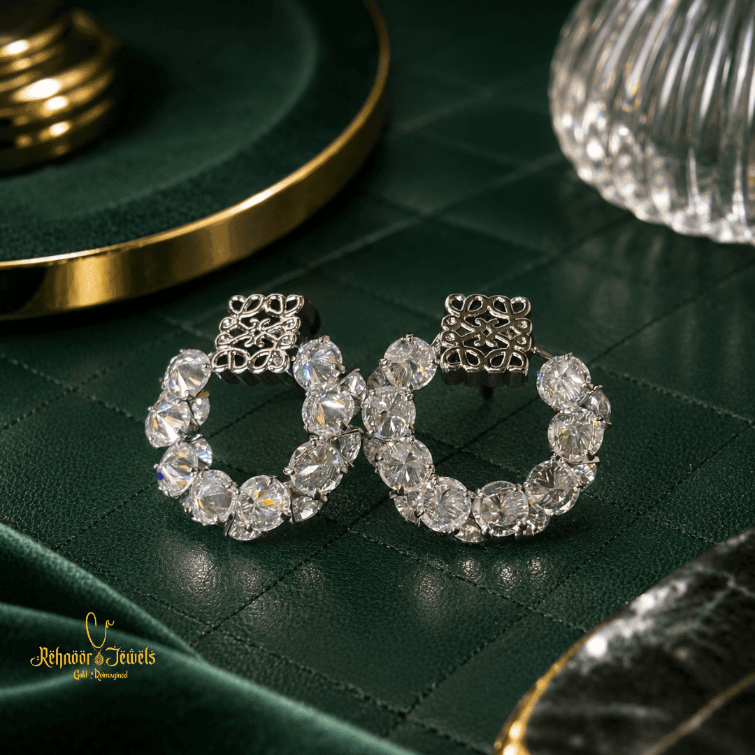 Geometric Interlocking Crystal Gold Plated Earrings - view 1