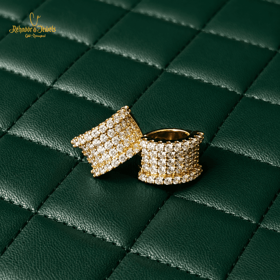 Glitz Wide Band Gold Plated Huggie Earrings - view 1