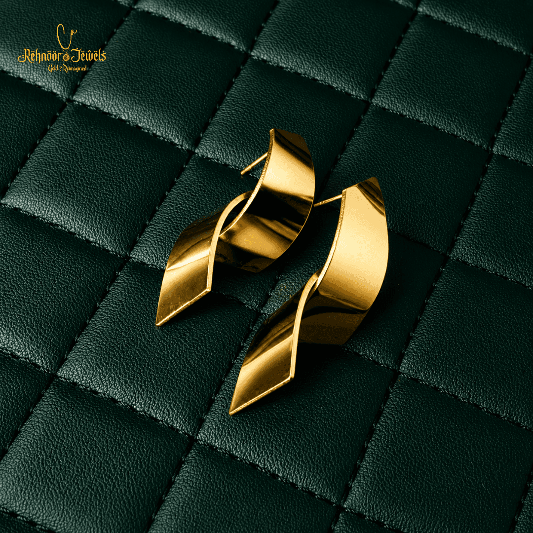 Sculptural Twisted Ribbon Gold Plated Earrings - view 1