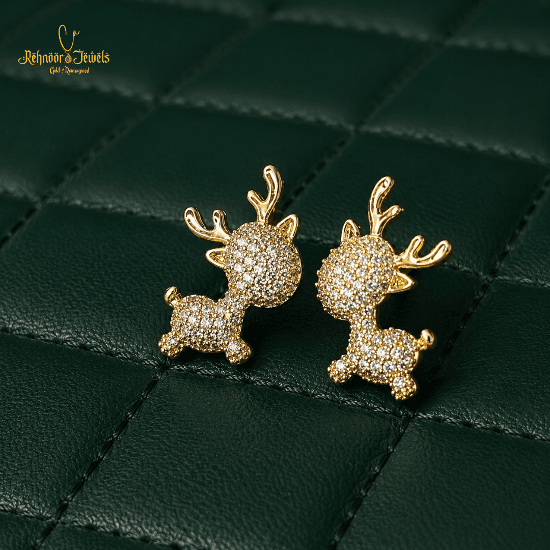 Radiant Pearl Deer Gold Plated Stud Earrings - view 1