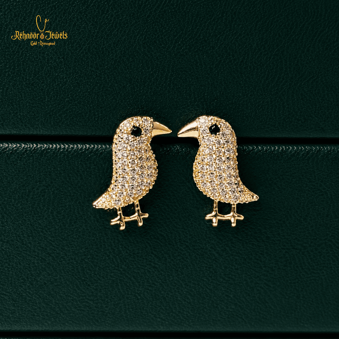 Origami Swallow Pave Gold Plated Earrings - view 1