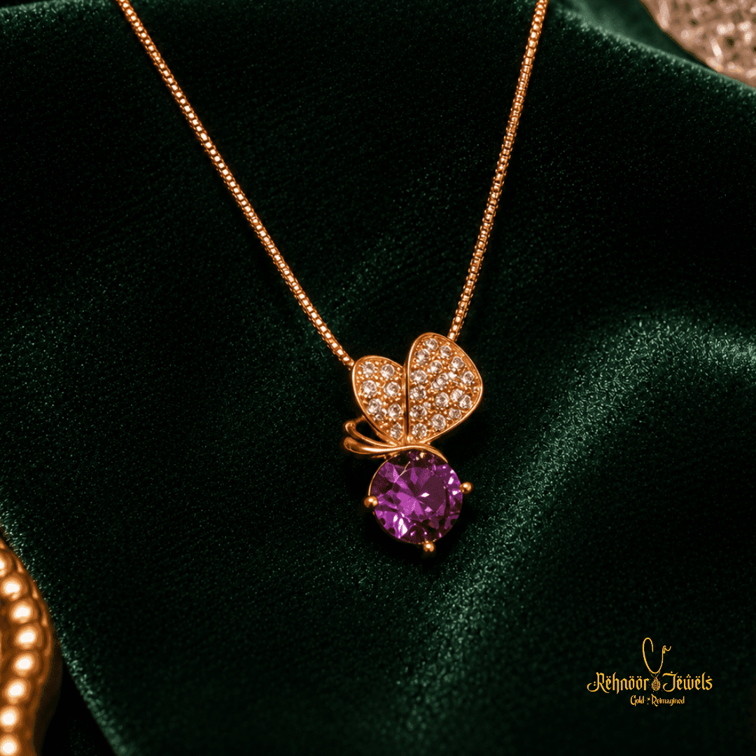 Amethyst Butterfly Gold Plated Necklace