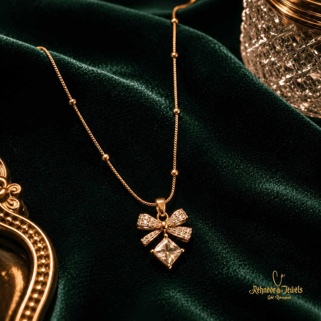 Bow Pink Crystal Pendant Necklace