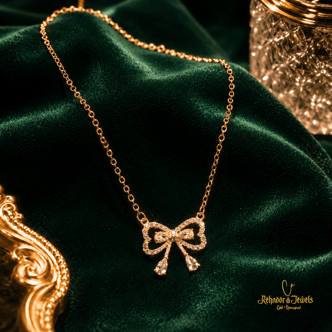 Coquette Dream Crystal Studded Bow Pendant Necklace - view 1