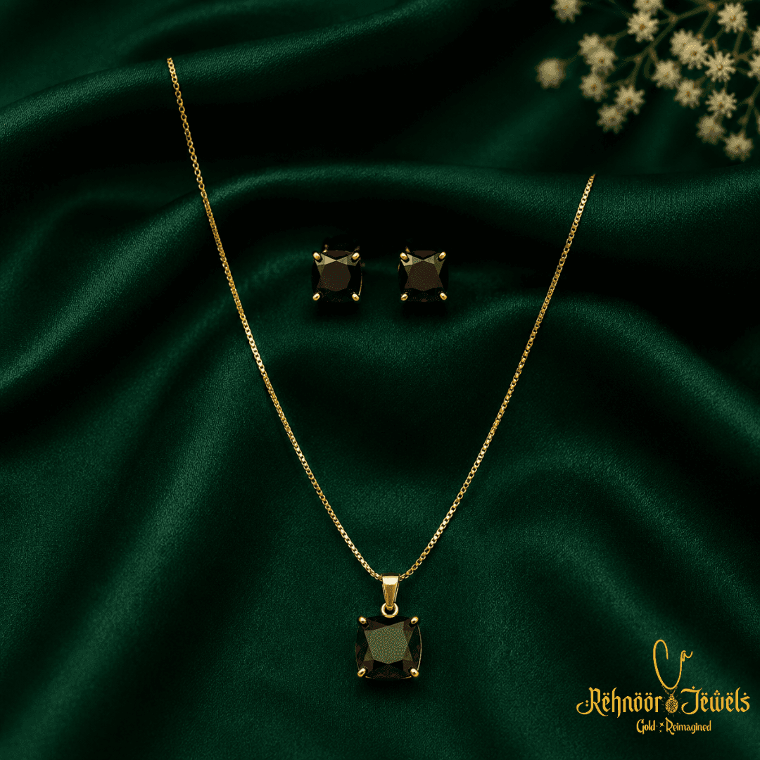 Black Crystal Charm Gold Plated Jewelry Set - view 1
