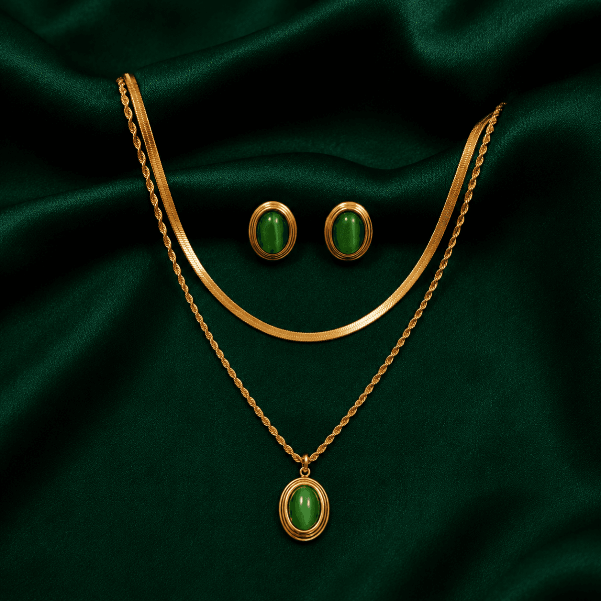 Emerald Glow Gold Plated Jewelery Set - view 1