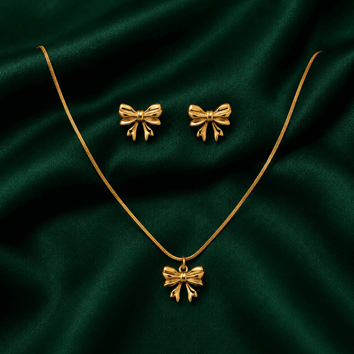 Gold Plated Bow Pendant Jewelry Set - view 1