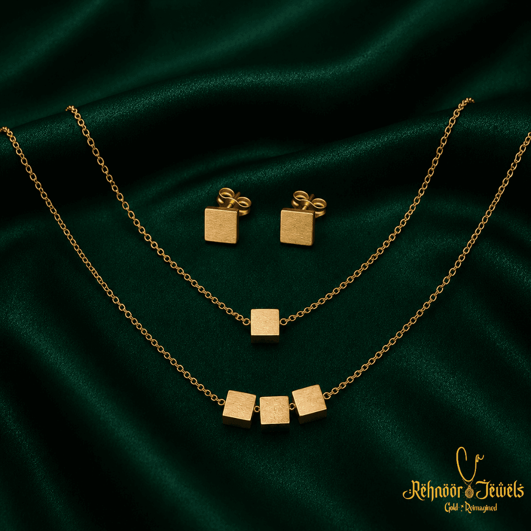 Cube Gold Unique Pendant Necklace - view 1