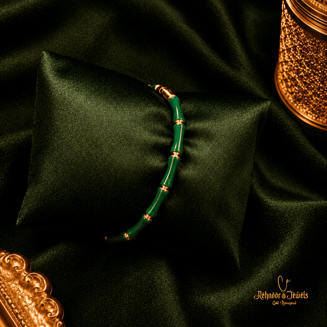 Zen Bamboo Segmented Gold & Green Stainless Steel Bracelet - view 1