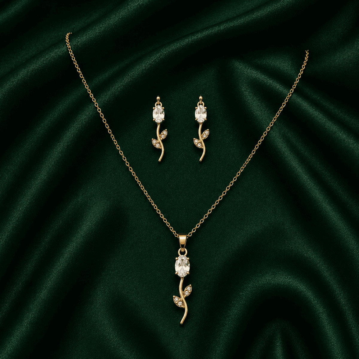 Floret Bud Cubic Zirconia Pendant Necklace & Earring Set - view 2