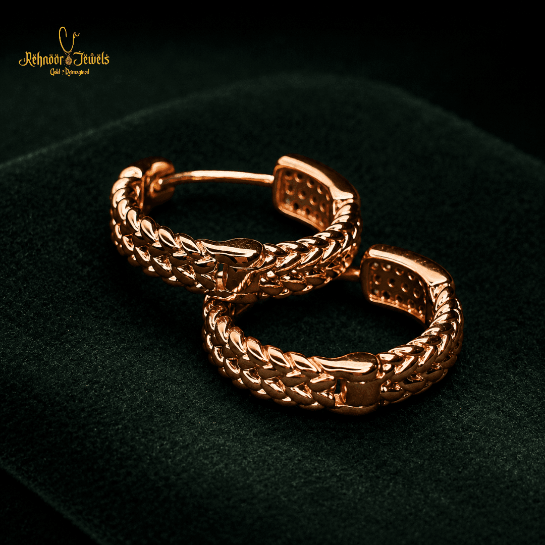 Toscana Woven Chain Rose Gold Plated Hoop Earrings - view 1