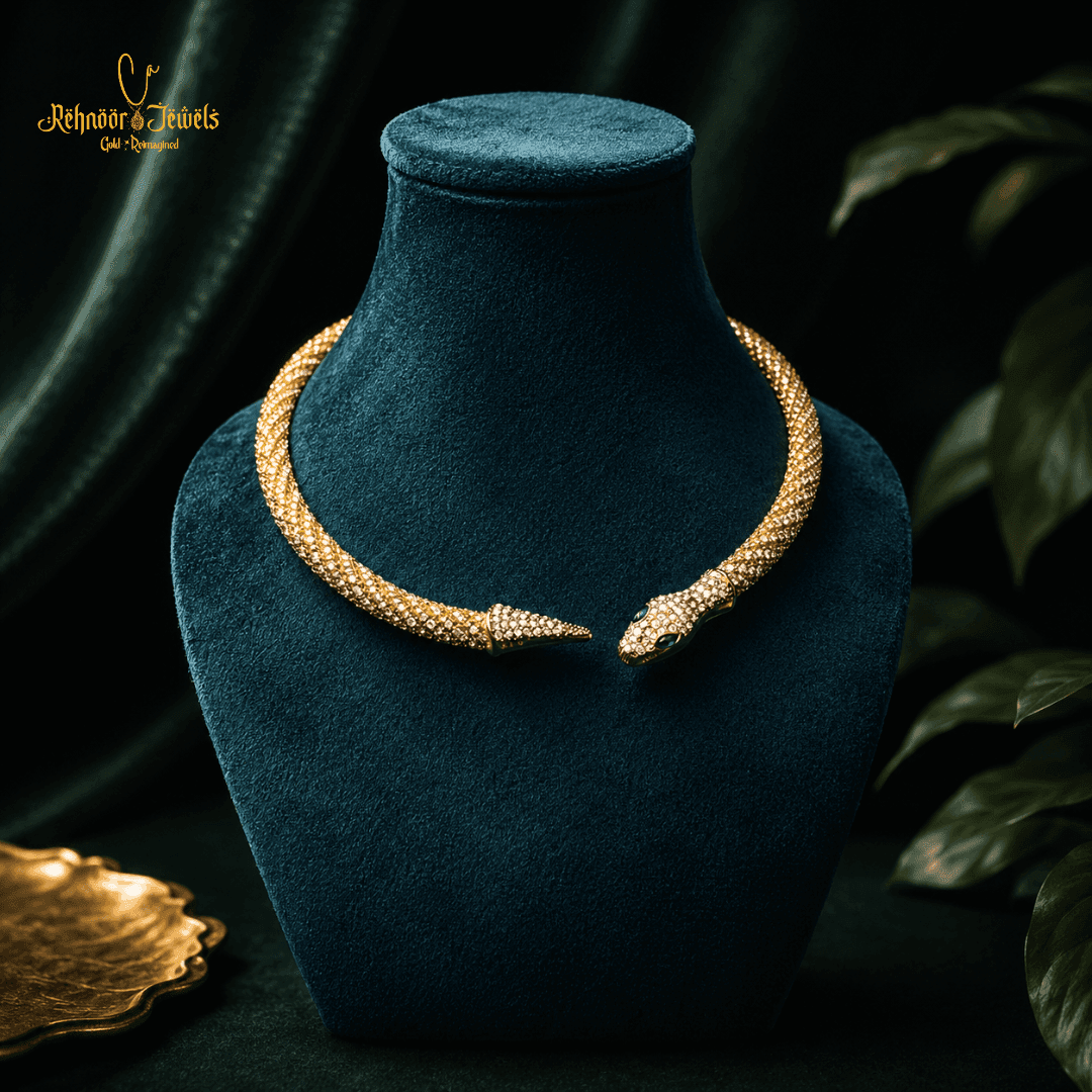 Serpent Crystal Encrusted Gold Plated Snake Necklace