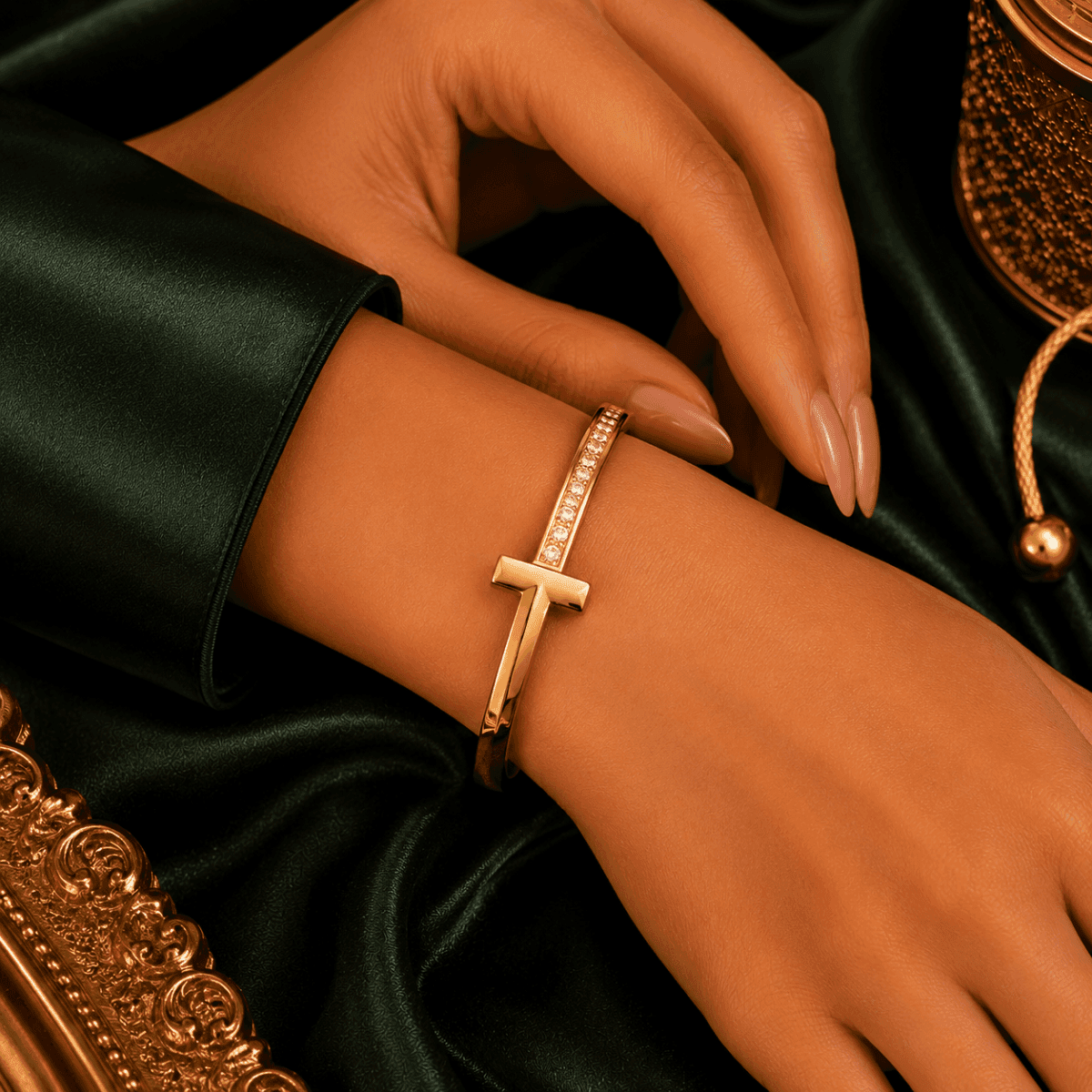 Empire T-Motif Diamond Gold Plated Bracelet - view 2