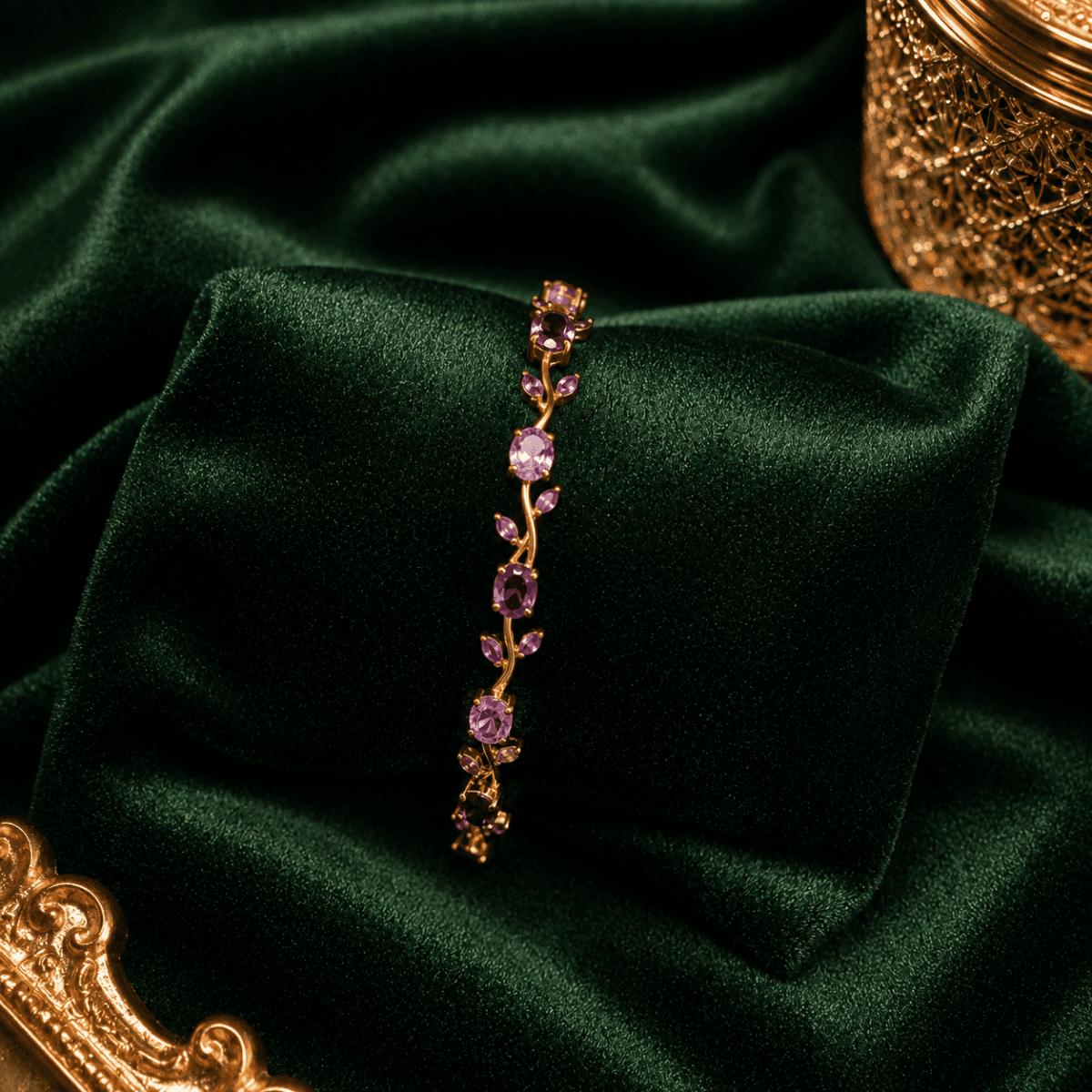 Elegant Amethyst Vine Gold Plated Bracelet - view 2