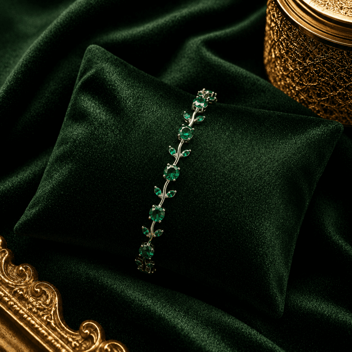 Emerald Leaf Vine Gold Plated Bracelet - view 2