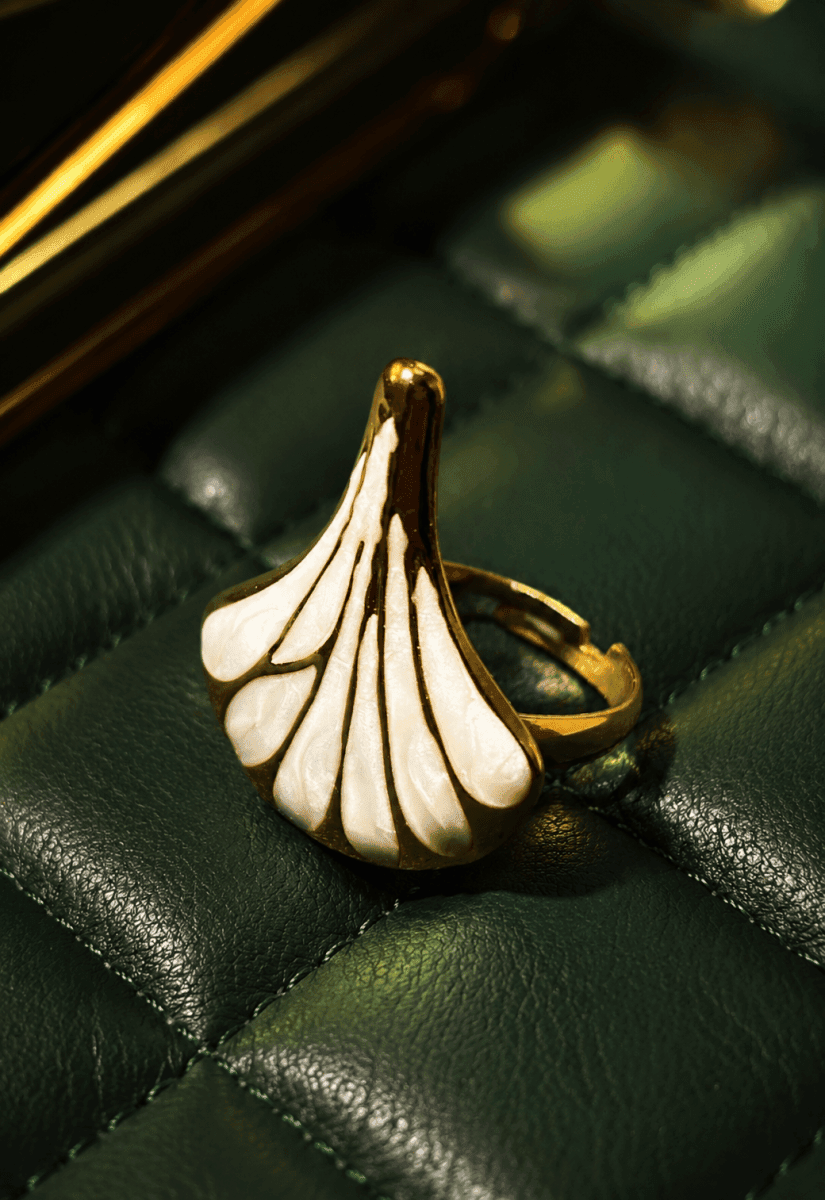 Ivory Seashell Fan Gold Plated Ring - view 1