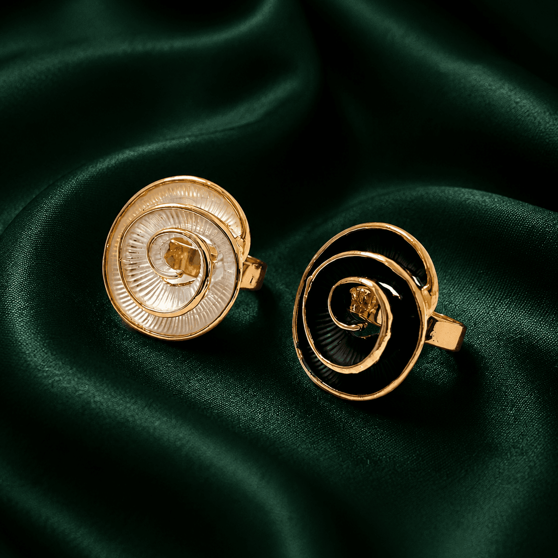 Monochrome Rose Swirl Gold Plated Ring - view 1