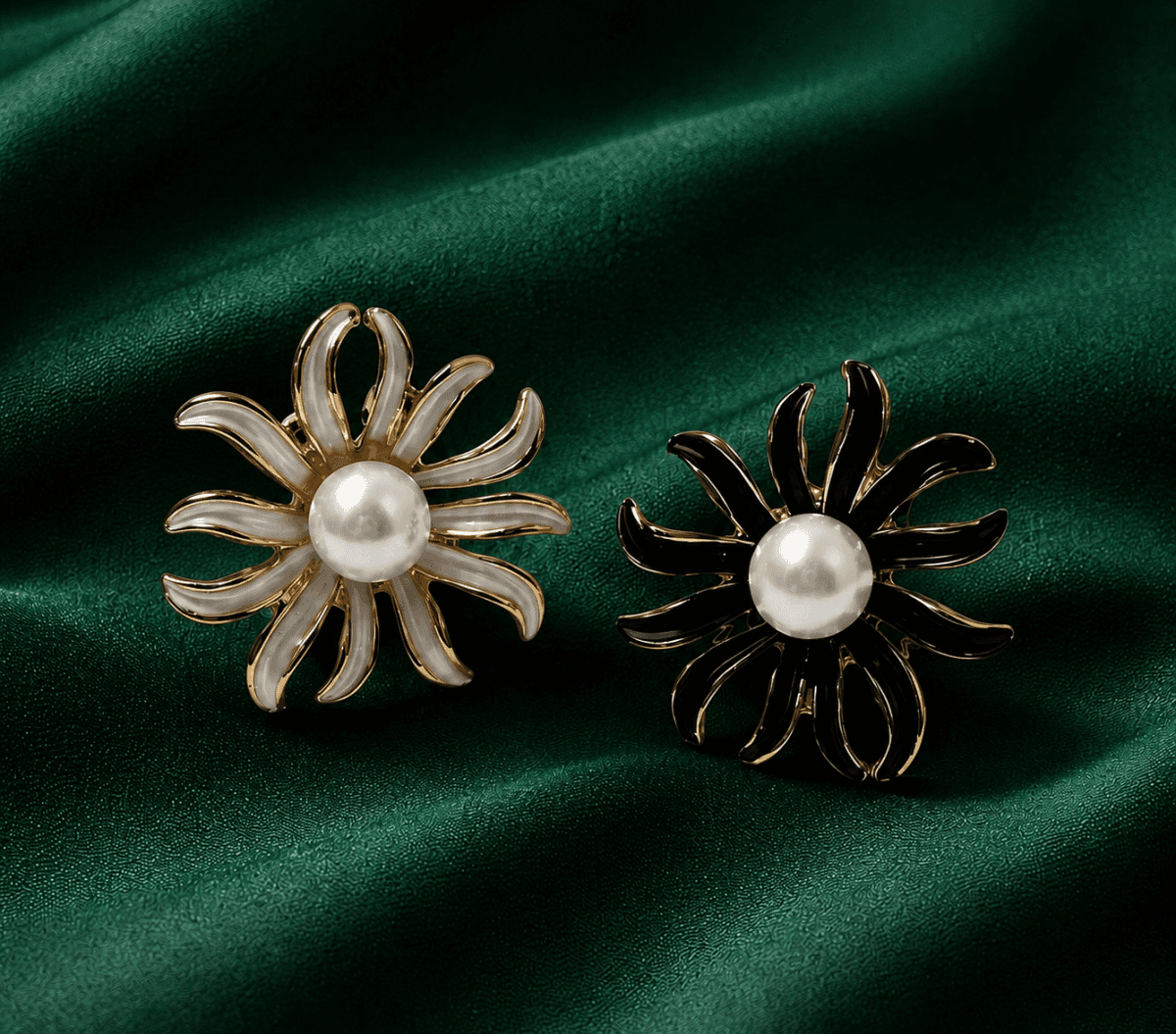 Monochrome Pearl Sunflower Gold Plated Ring - view 1