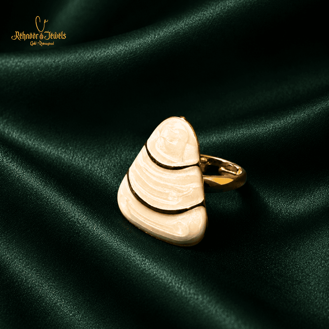 Ivory Tiered Triangle Gold Plated Ring