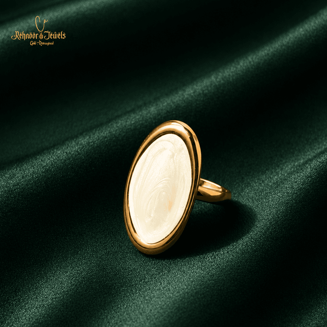 Ivory Oval Gold Plated Ring - view 1