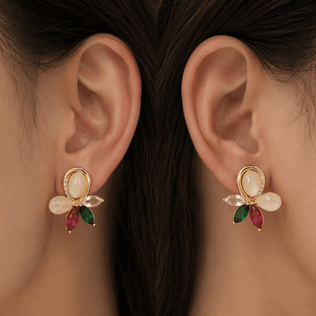 Royal Petal Gold Plated Earrings - view 2