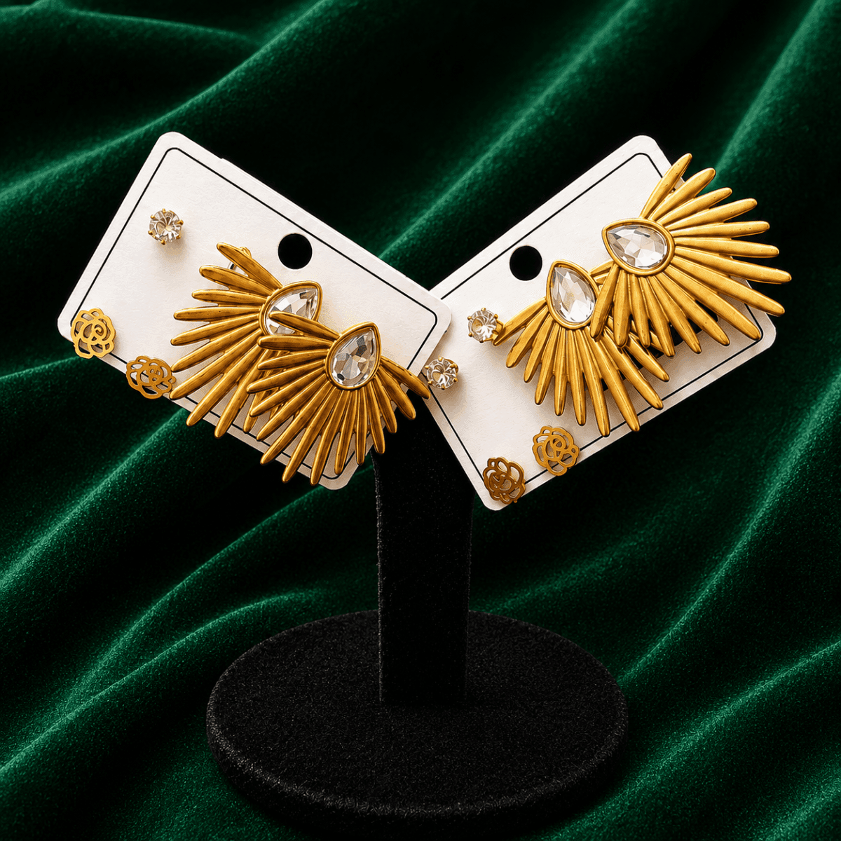 Radiant Sunburst Gold Plated Stud Earrings - view 1
