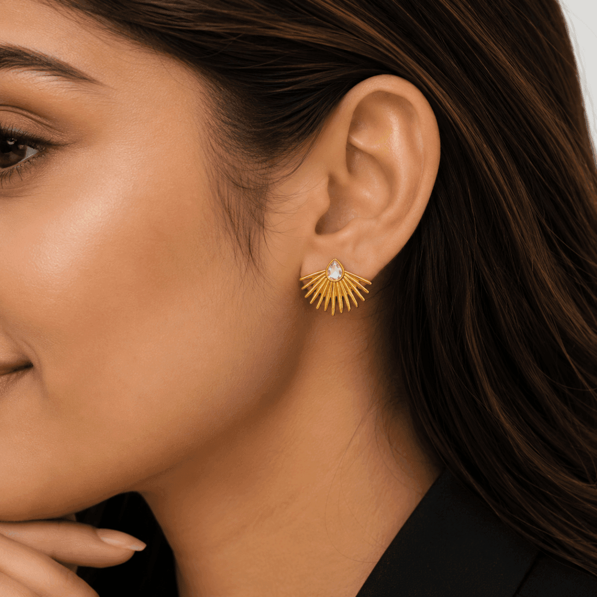Radiant Sunburst Gold Plated Stud Earrings - view 2