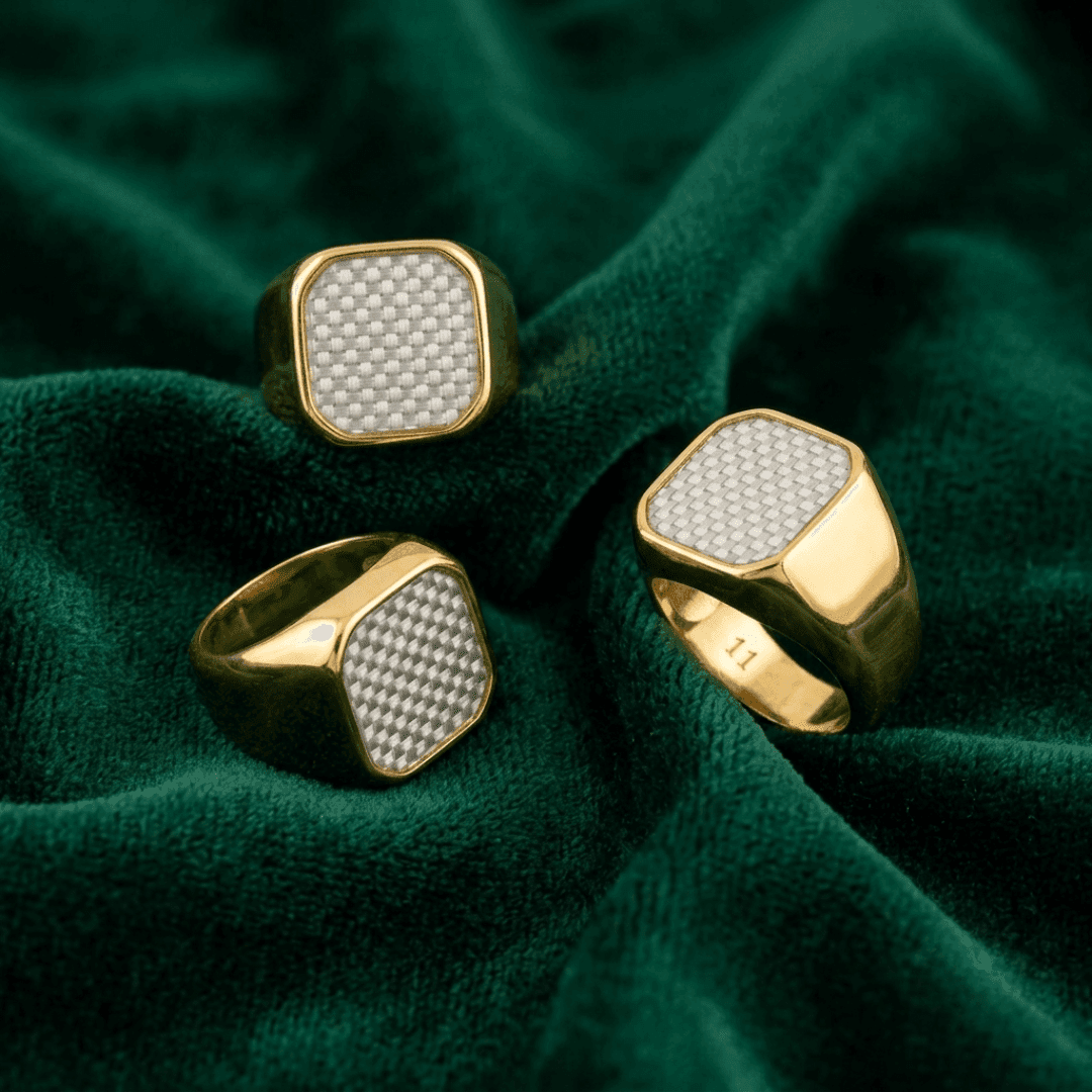 The Matrix Grid Gold Plated Signet Ring - view 2