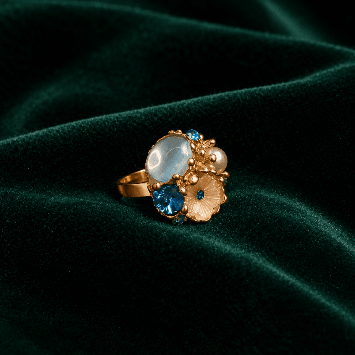 Crystal Floral Gold Plated Ring - view 2