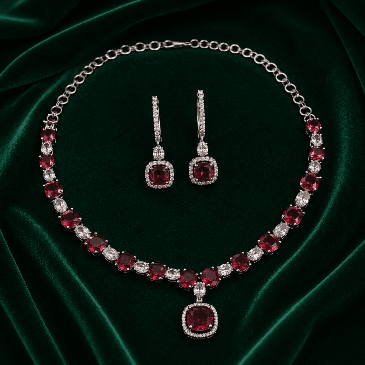 Ruby Royale Necklace & Earring Set - view 2