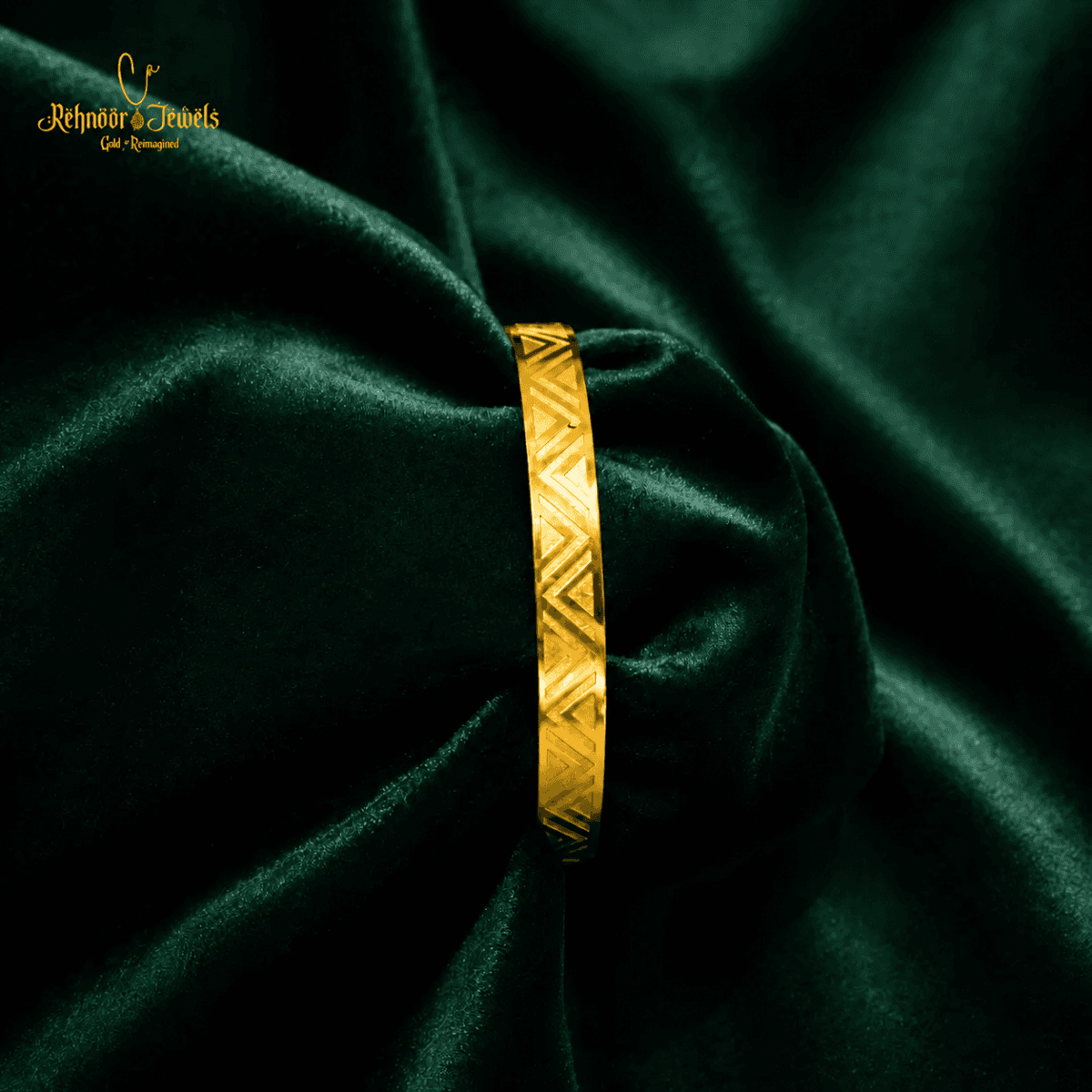 Viron Geometric Faceted Gold-Plated Flat Cuff Kada - view 1