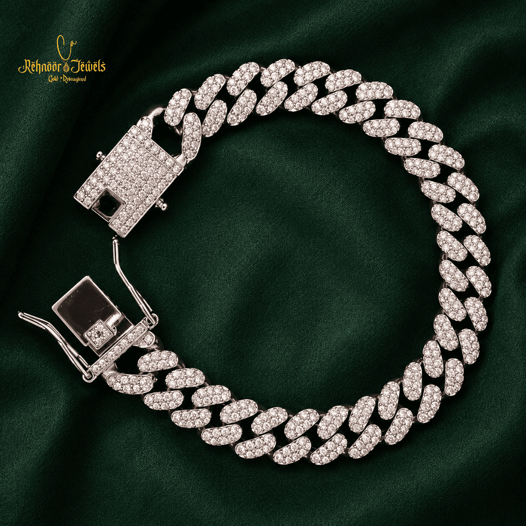 Iced Prong Link Silver Bracelet - view 1