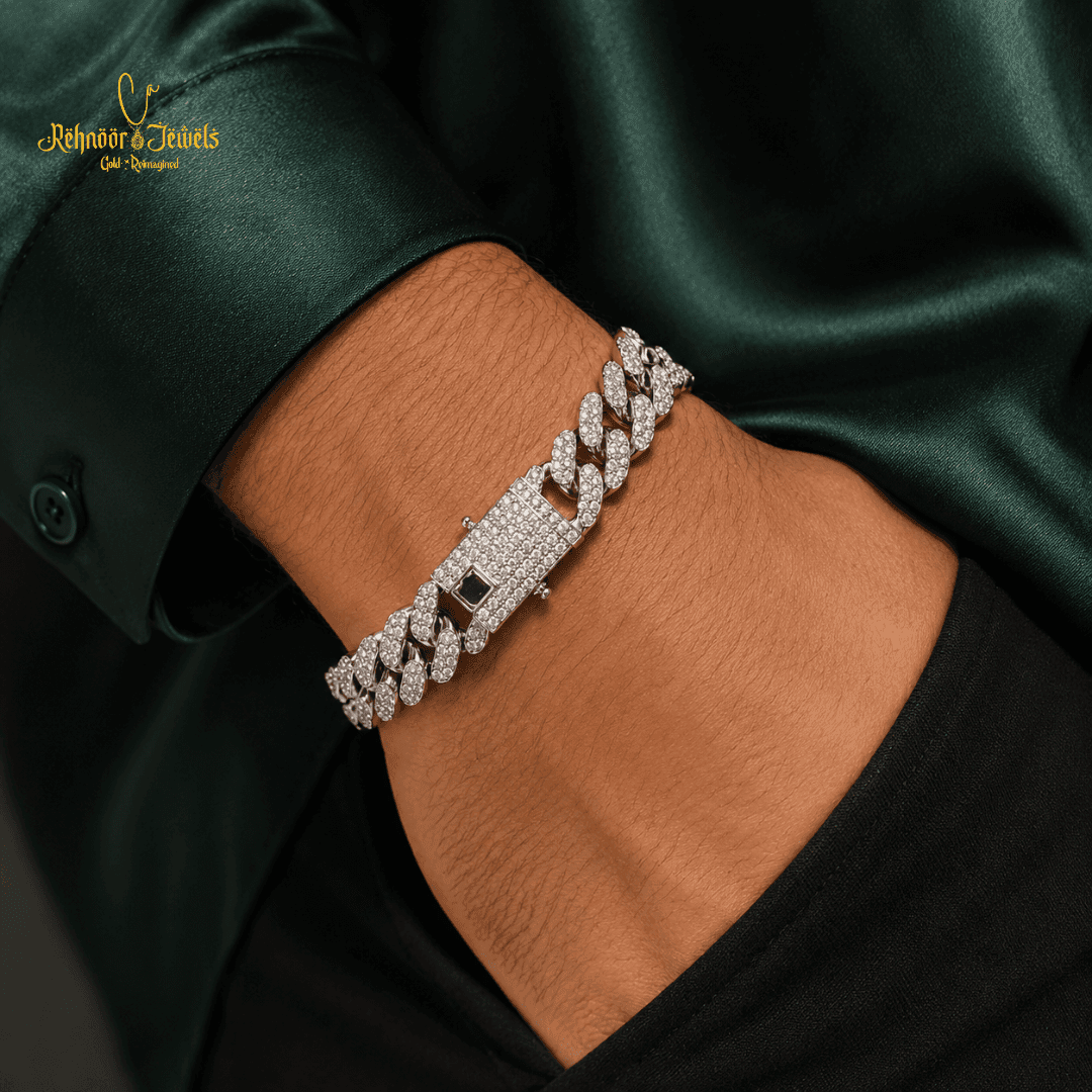 Iced Prong Link Silver Bracelet - view 2