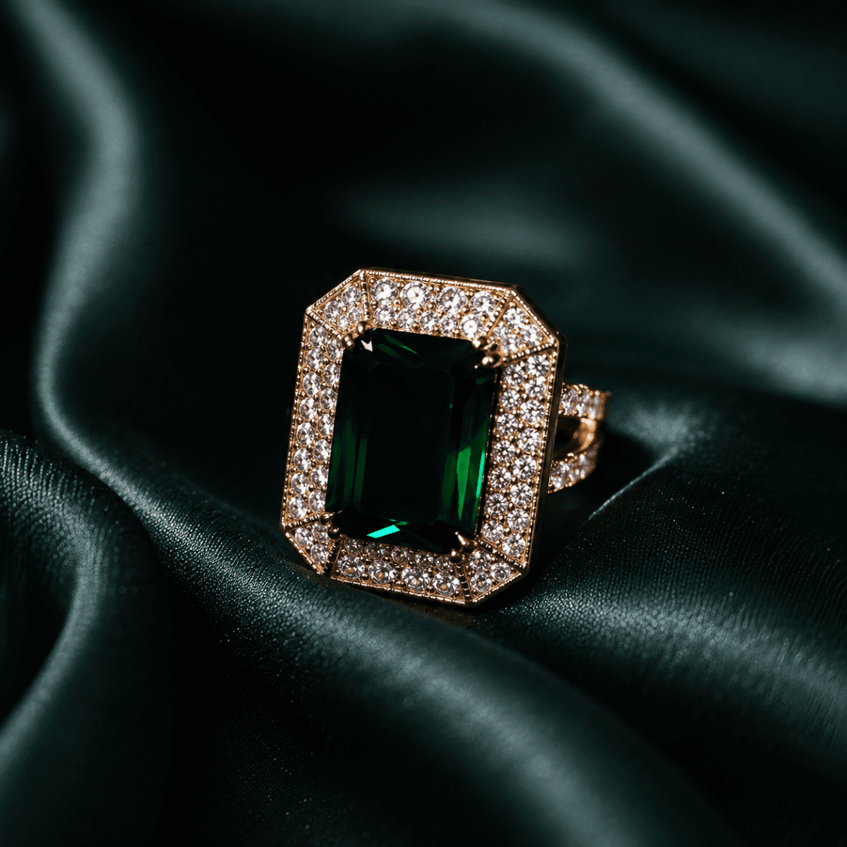 Imperial Emerald Halo Gold Palted Ring - view 1