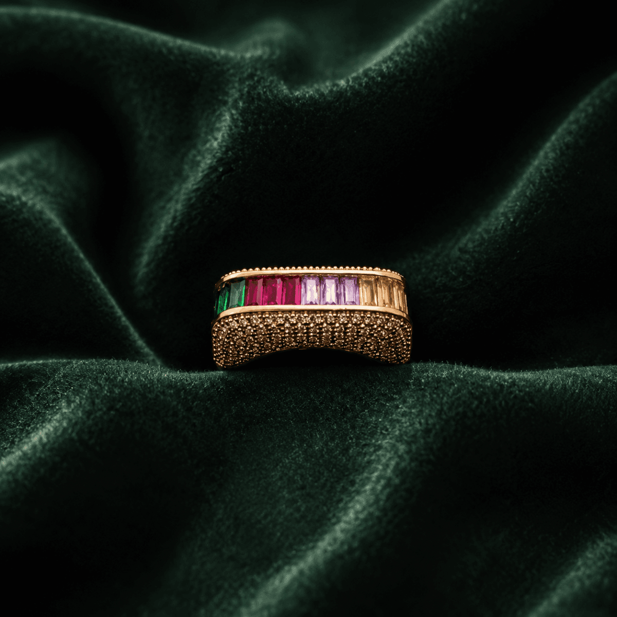 Rainbow Tennis Gold Plated Ring - view 1